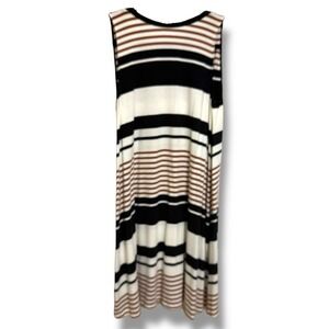 LOFT Womens Small Striped Sleeveless Shift Dress Black White Brown Bow Back Tie